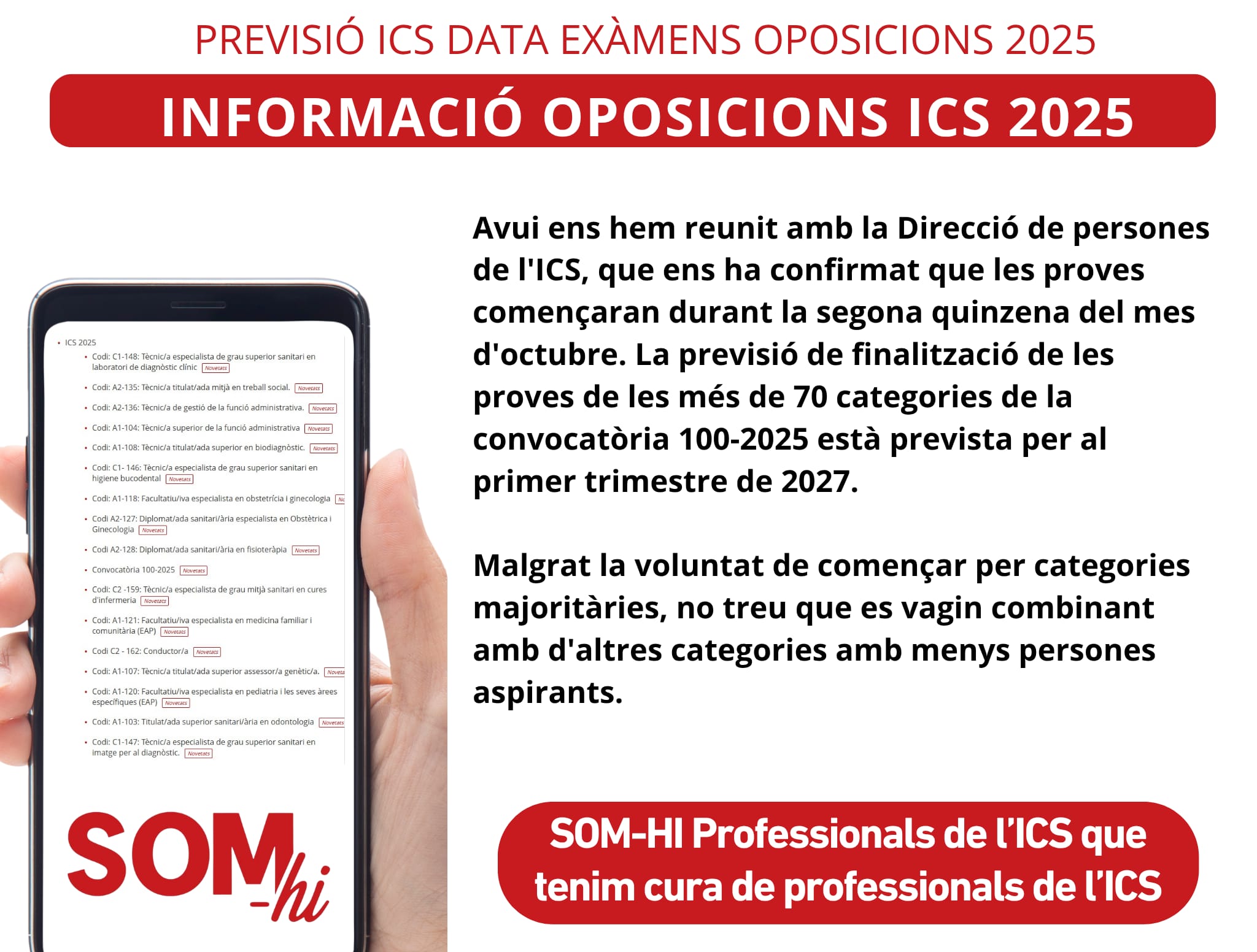 La previsió de l'ICS és realitzar els exàmens de totes les categories entre l'octubre de 2026 i el març de 2027.